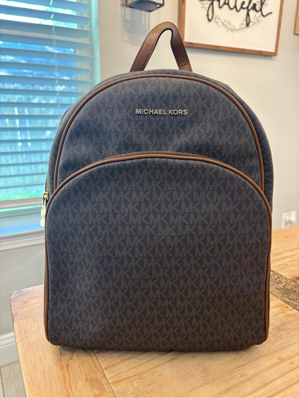 Michael Kors Brown Logo Backpack with Gold Hardware